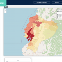 Map of Ecuador showing data for violent deaths by province, color colored according to death index
