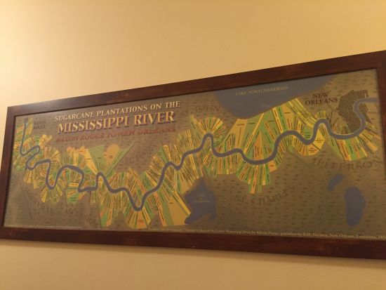 Map of Louisiana sugarcane belt along the Mississippi River.