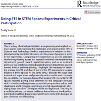 Image of front page of research article, "Doing STS in STEM Spaces: Experiments in Critical Participation," published in Engineering Studies, 2018